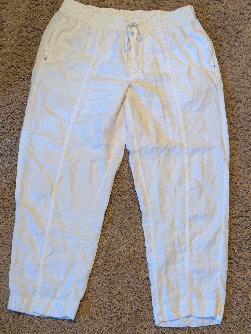 Athleta Woman's White Linen Drawstring Pants Size Large
